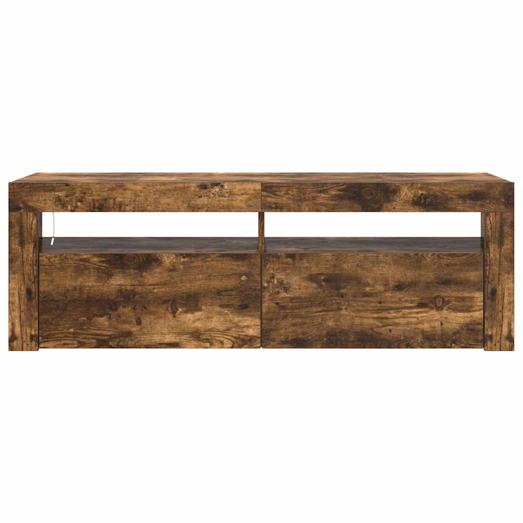 tv-bord med LED-lys 120x35x40 cm røget egetræsfarve