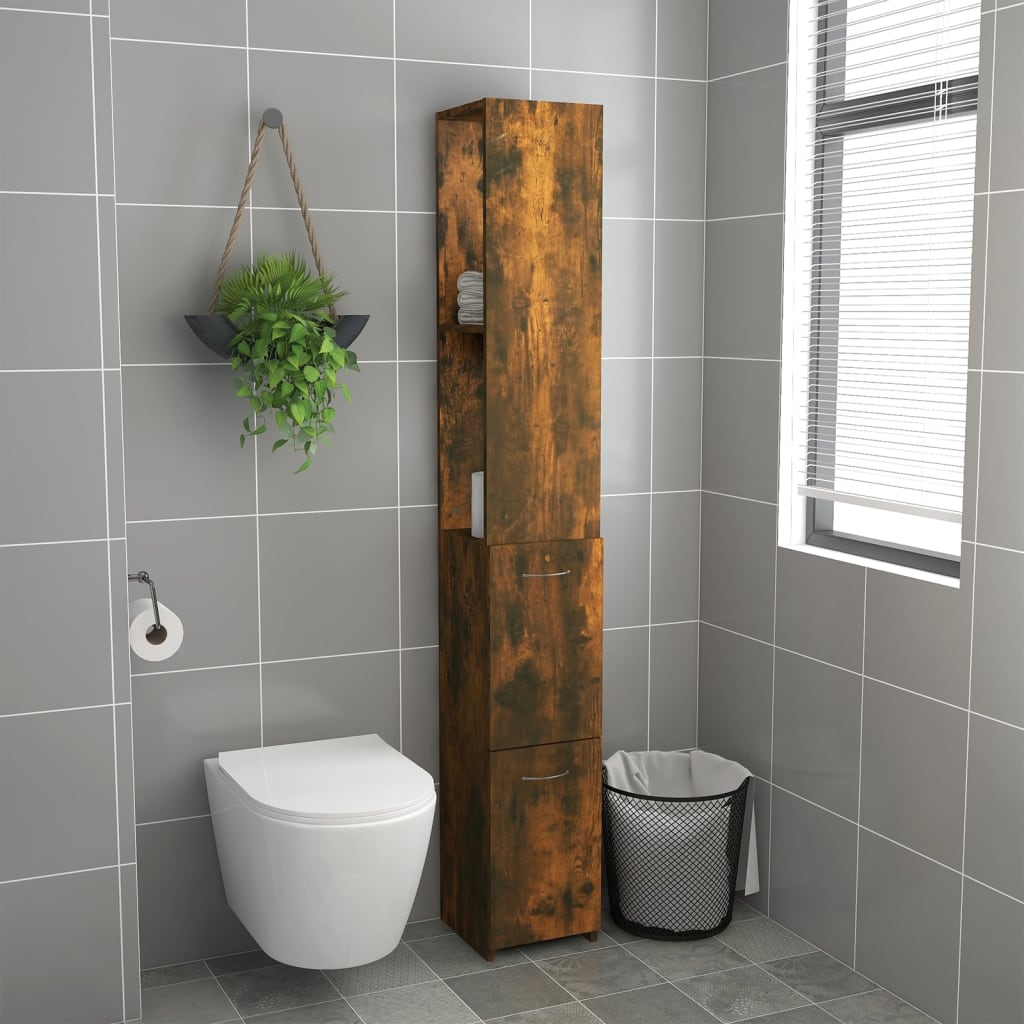 badeværelsesskab 25x26,5x170 cm konstrueret træ røget egetræ