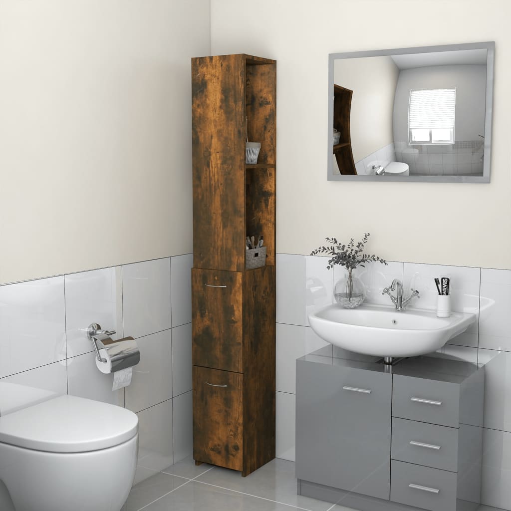 badeværelsesskab 25x26,5x170 cm konstrueret træ røget egetræ