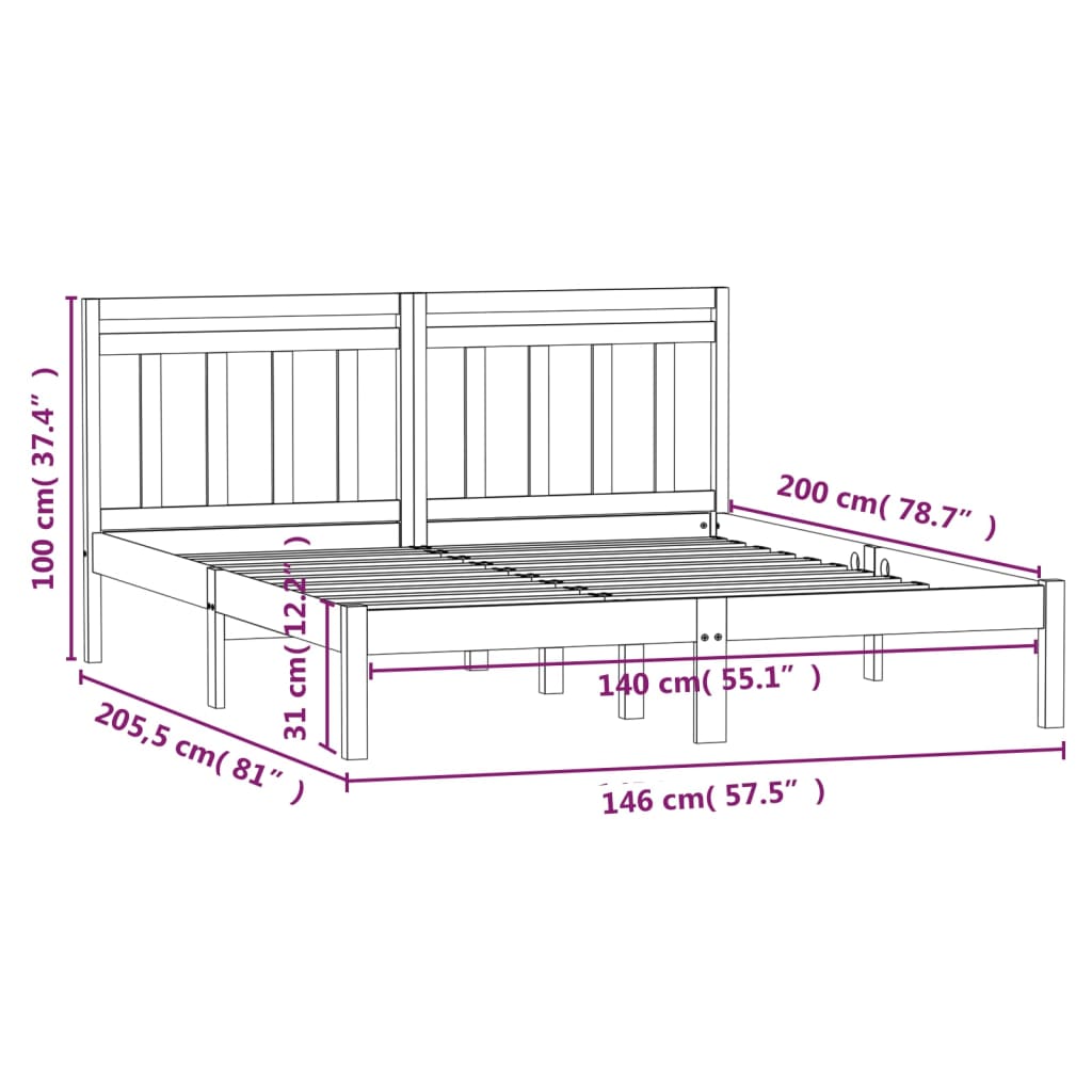 sengeramme 140x200 cm massivt fyrretræ hvid