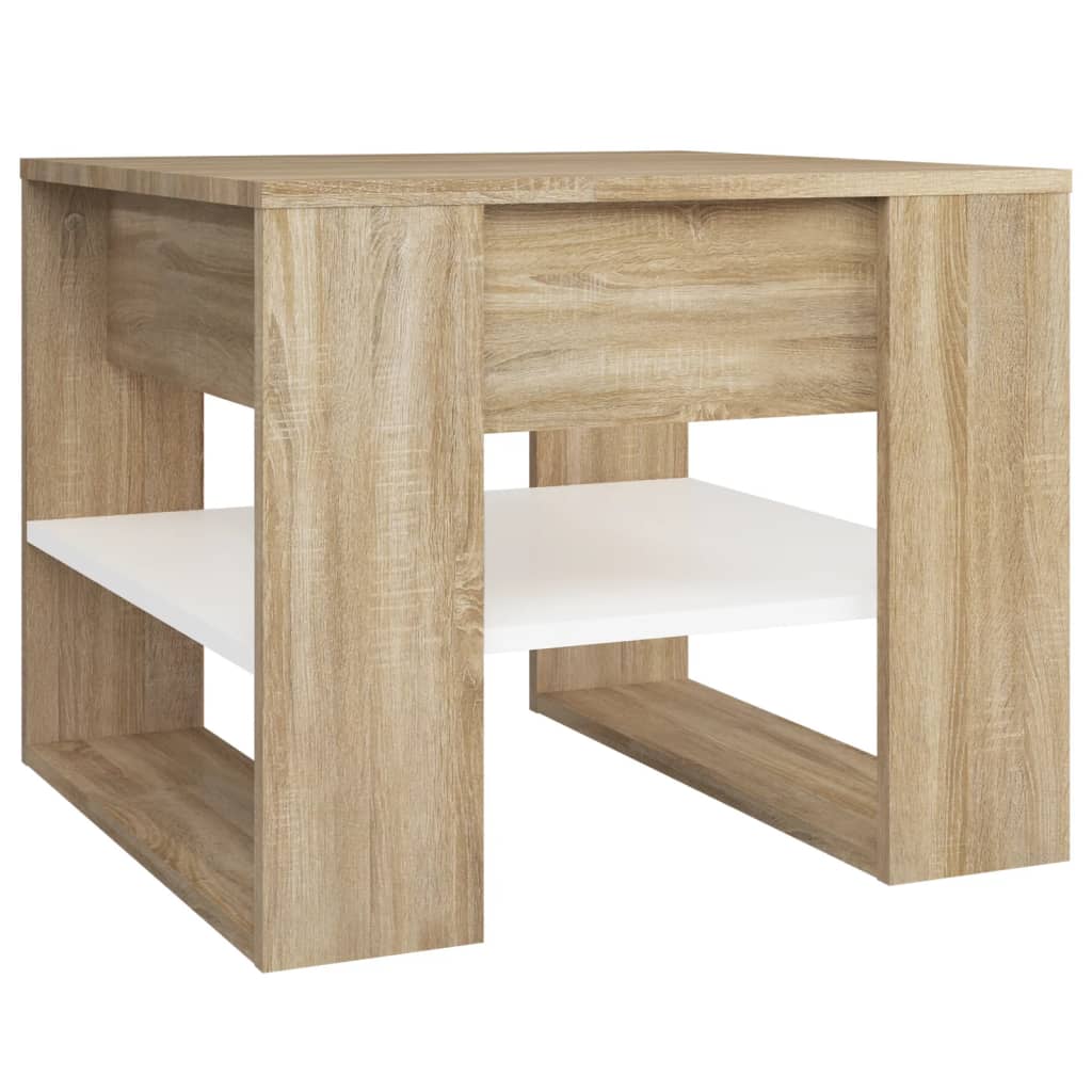 sofabord 55,5x55x45 cm konstrueret træ hvid og sonoma-eg