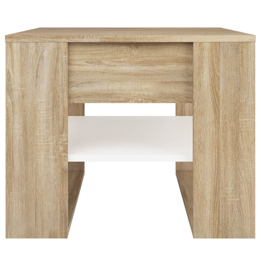 sofabord 55,5x55x45 cm konstrueret træ hvid og sonoma-eg