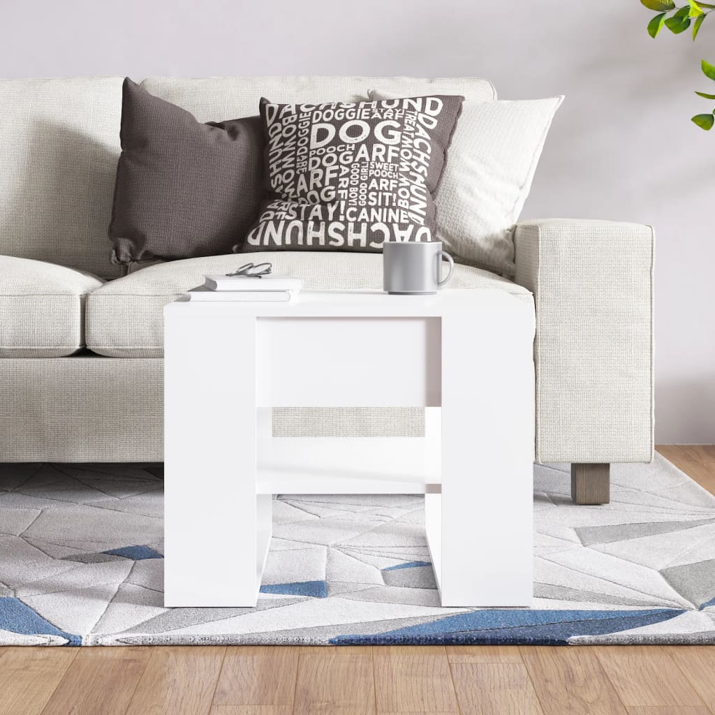 sofabord 55,5x55x45 cm konstrueret træ hvid højglans