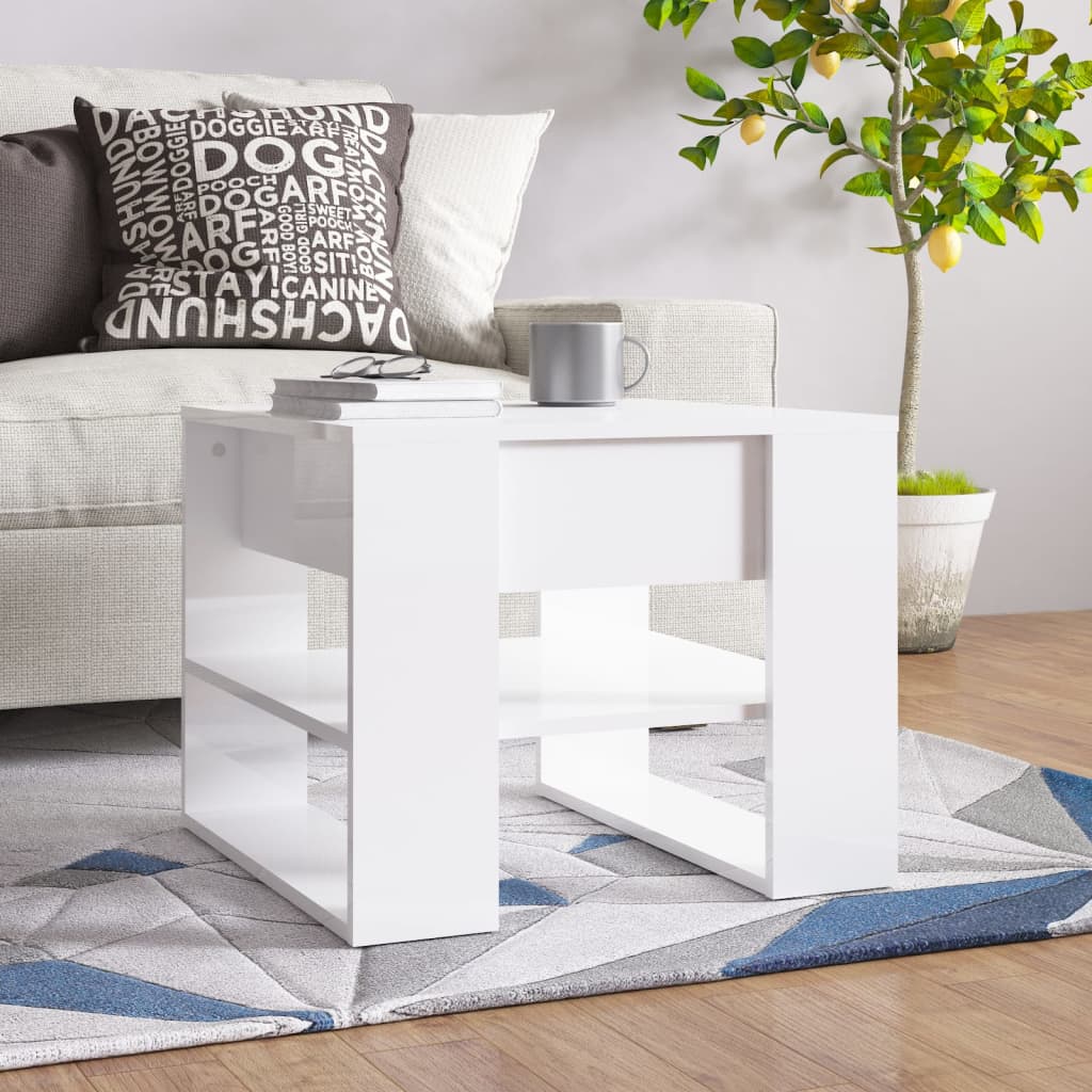 sofabord 55,5x55x45 cm konstrueret træ hvid højglans