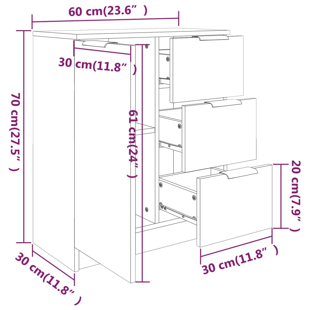 skænk 60x30x70 cm konstrueret træ betongrå