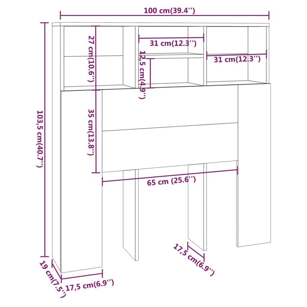 sengegavl med opbevaring 100x19x103,5 cm sonoma-eg