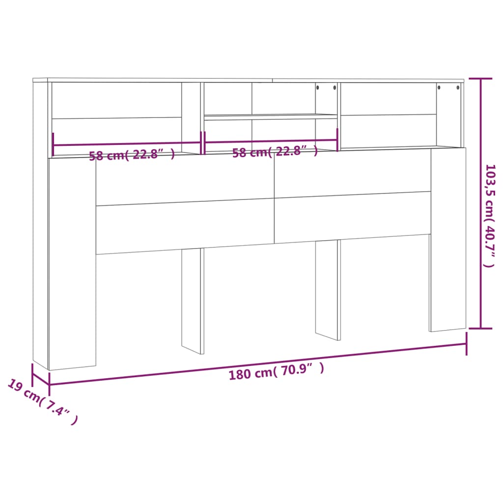 sengegavl med opbevaring 180x19x103,5 cm betongrå