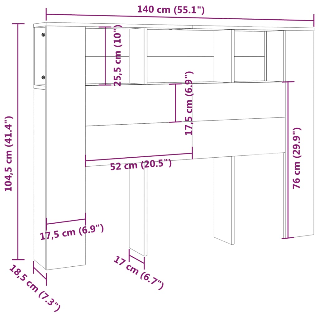 sengegavl med opbevaring 140x18,5x104,5 cm hvid
