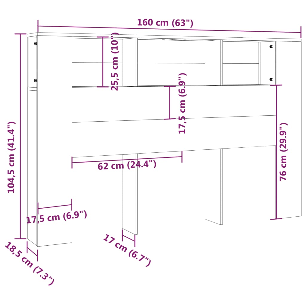 sengegavl med opbevaring 160x18,5x104,5 cm hvid
