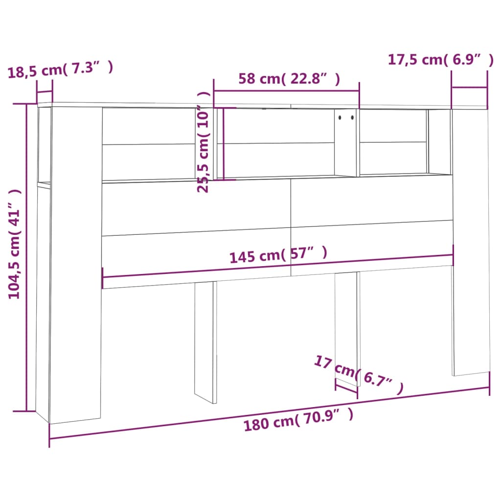 sengegavl med opbevaring 180x18,5x104,5 cm sort