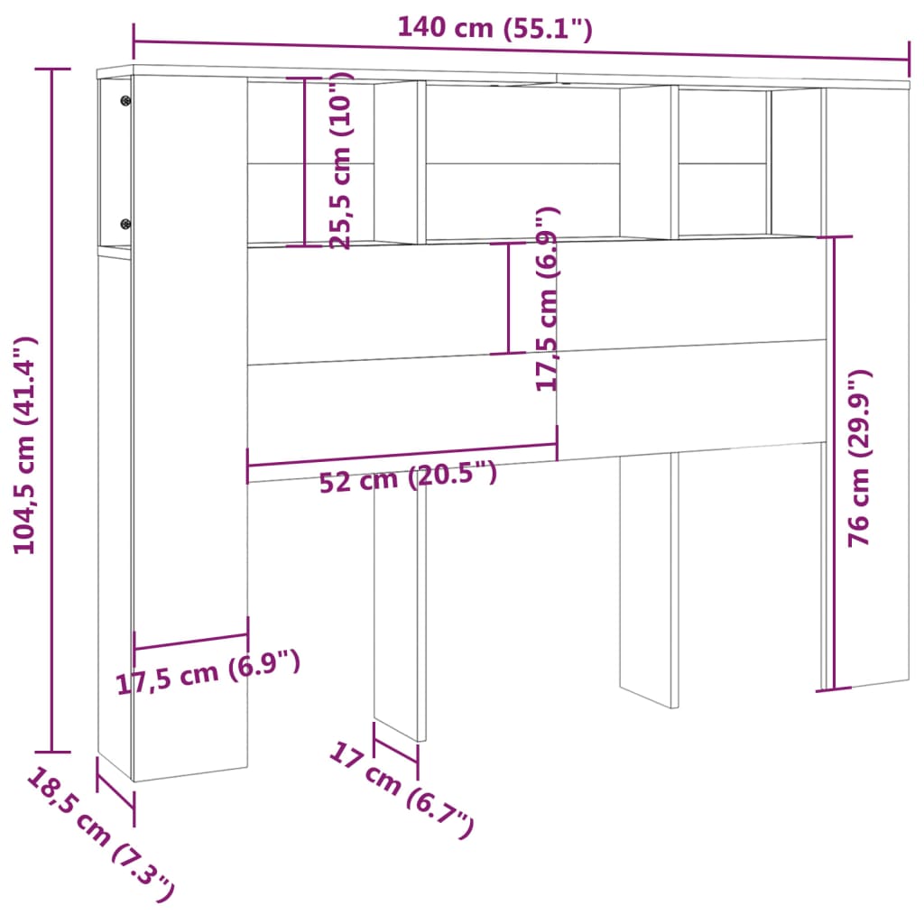 sengegavl med opbevaring 140x18,5x104,5 cm røget egetræsfarve