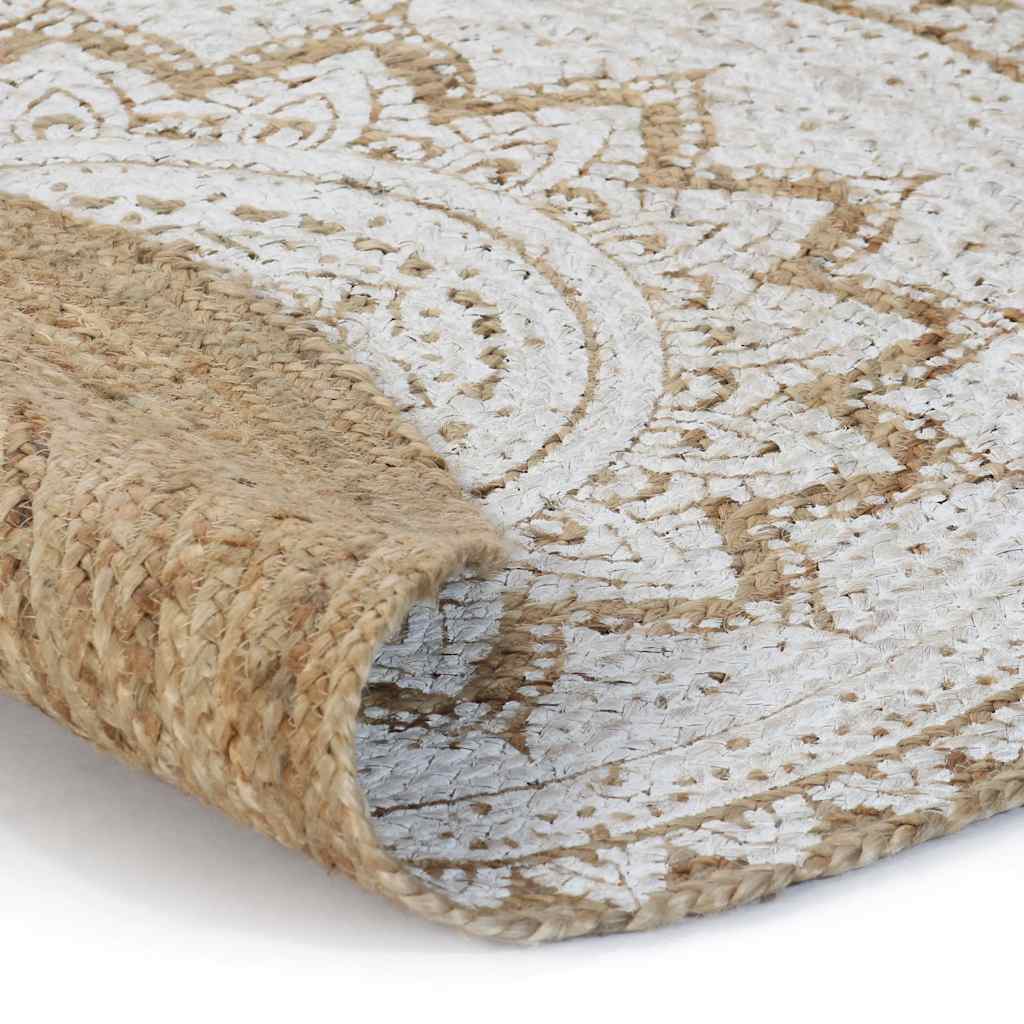 gulvtæppe flettet jute med print 180 cm rund