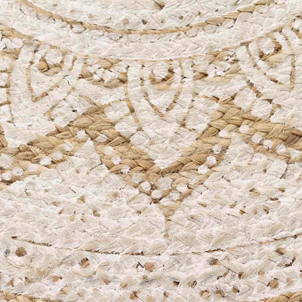 gulvtæppe flettet jute med print 180 cm rund
