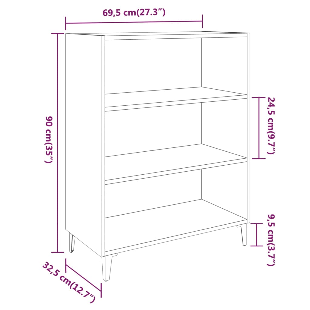 skænk 69,5x32,5x90 cm konstrueret træ grå sonoma-eg