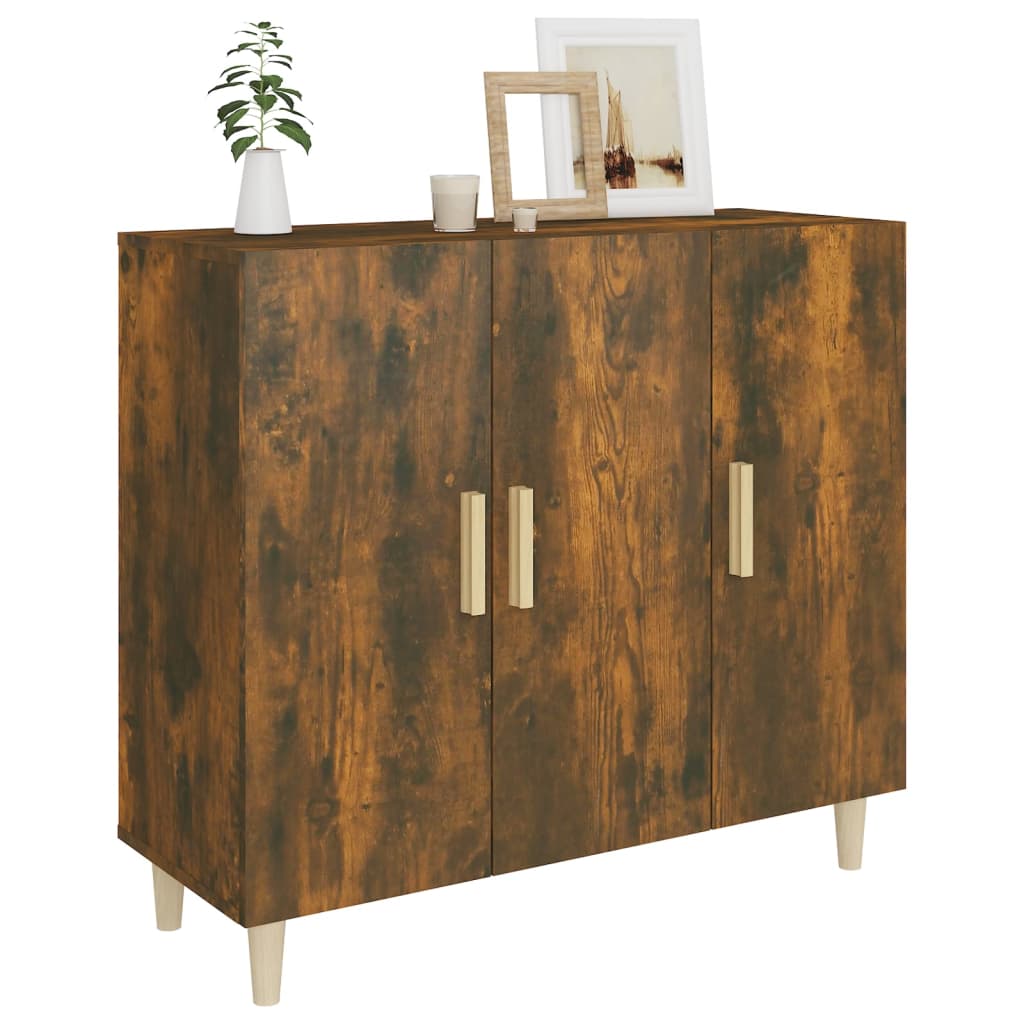 skab 90x34x80 cm konstrueret træ røget egetræsfarve