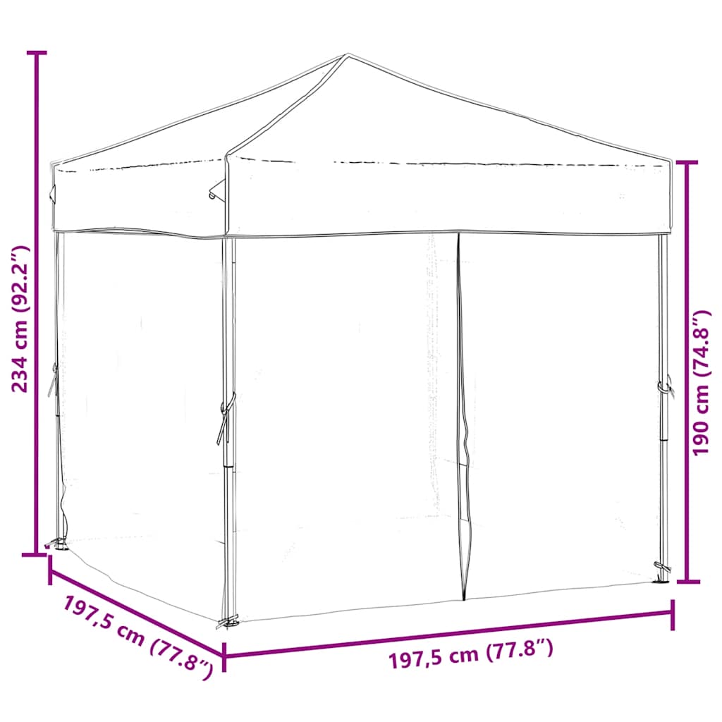 foldbart festtelt med sidevægge 2x2 m sort