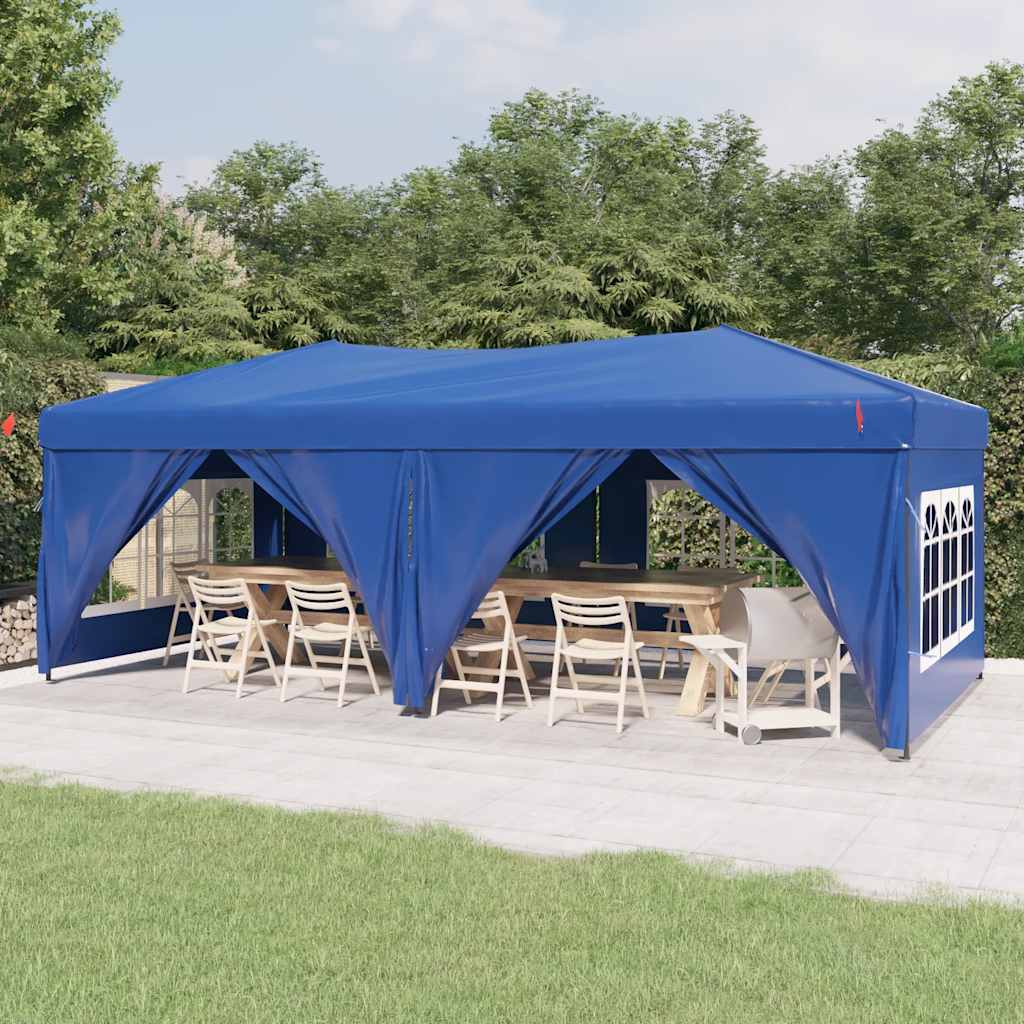 foldbart festtelt med sidevægge 3x6 m blå billede