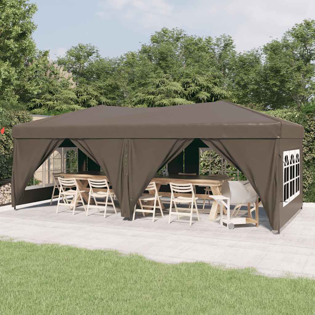 foldbart festtelt med sidevægge 3x6 m gråbrun