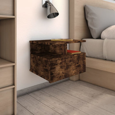 væghængt natbord 40x31x27 cm konstrueret træ røget egetræ