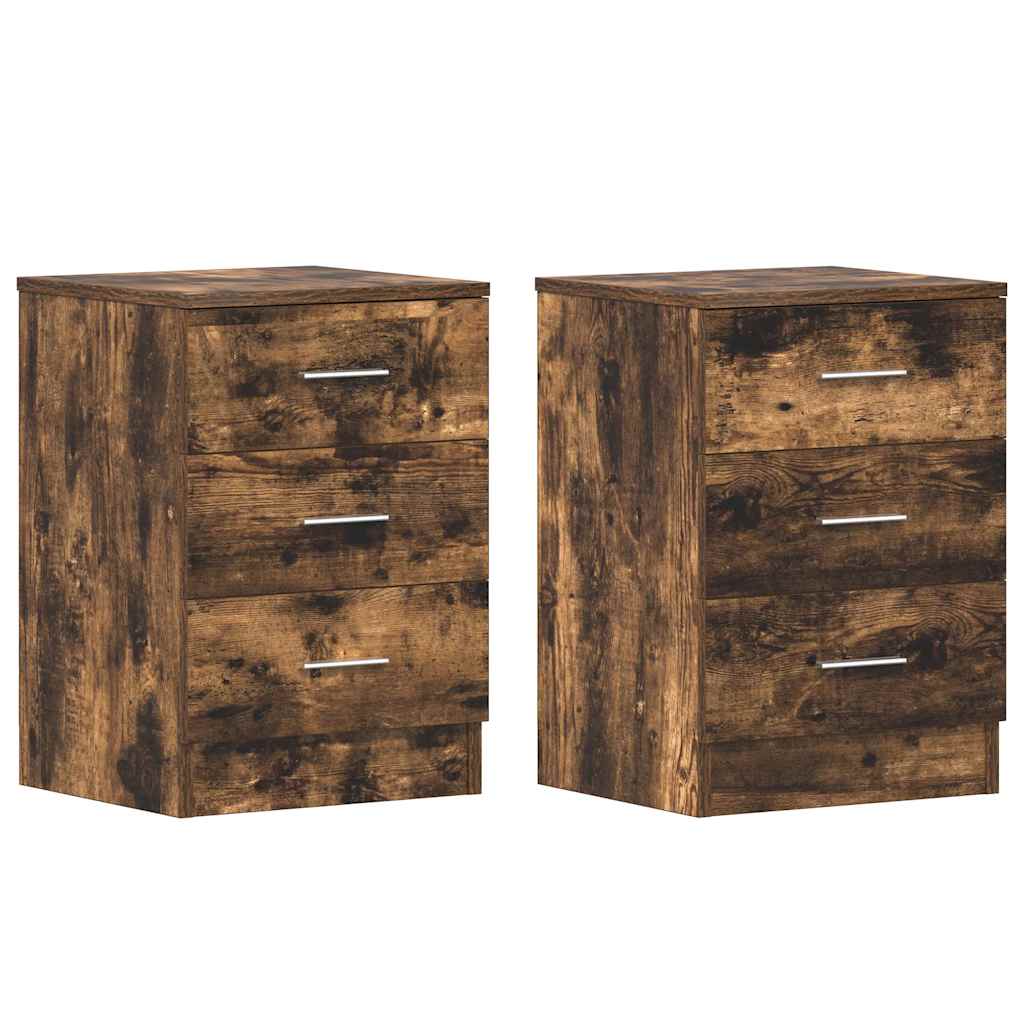 sengeborde 2 stk. 38x35x56 cm konstrueret træ røget egetræ