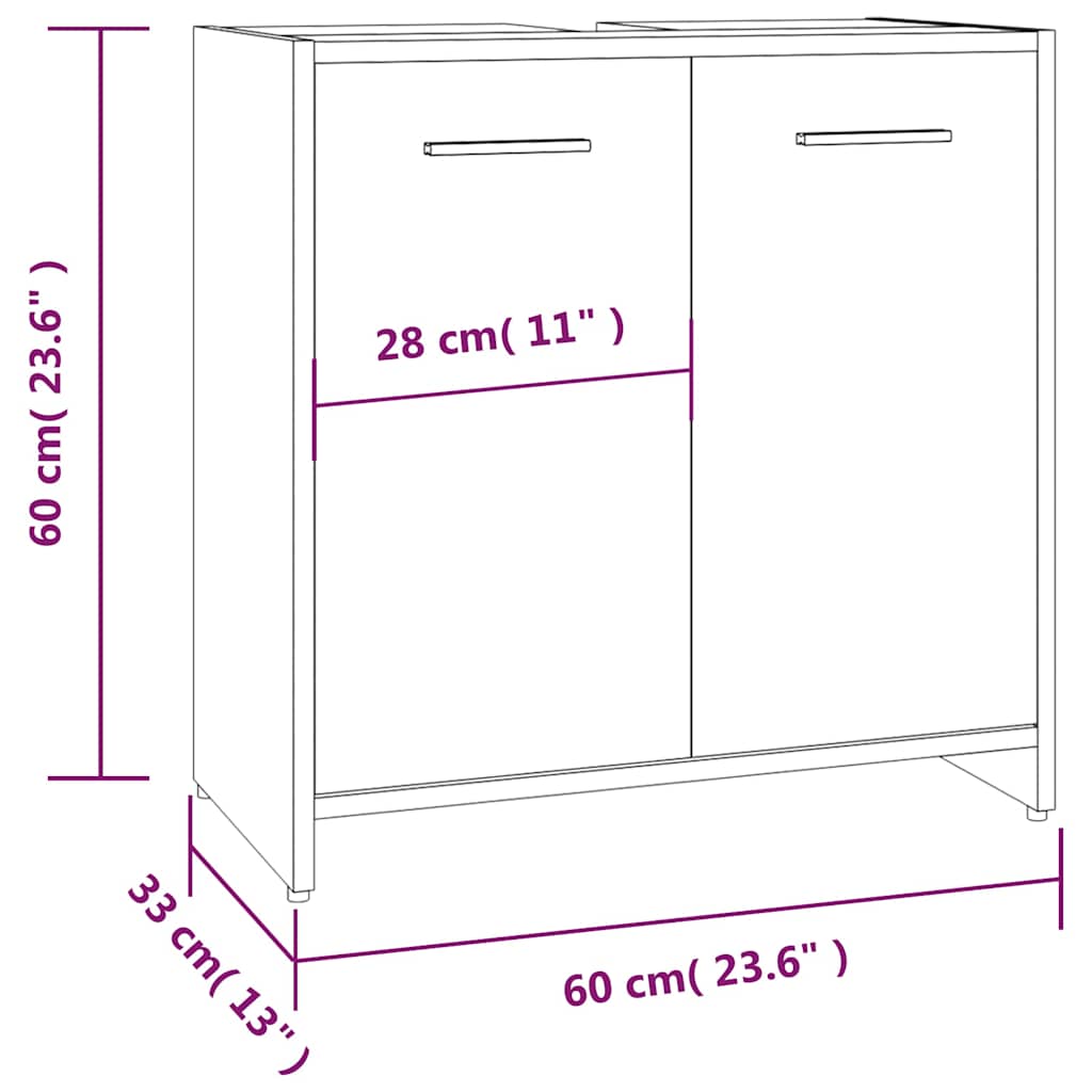 badeværelsesskab 60x33x60 cm konstrueret træ røget egetræ