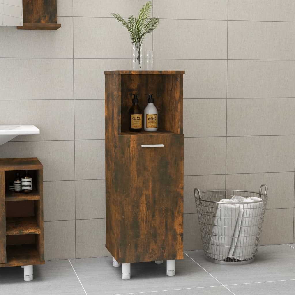 vidaXL badeværelsesskab 30x30x95 cm konstrueret træ røget egetræ