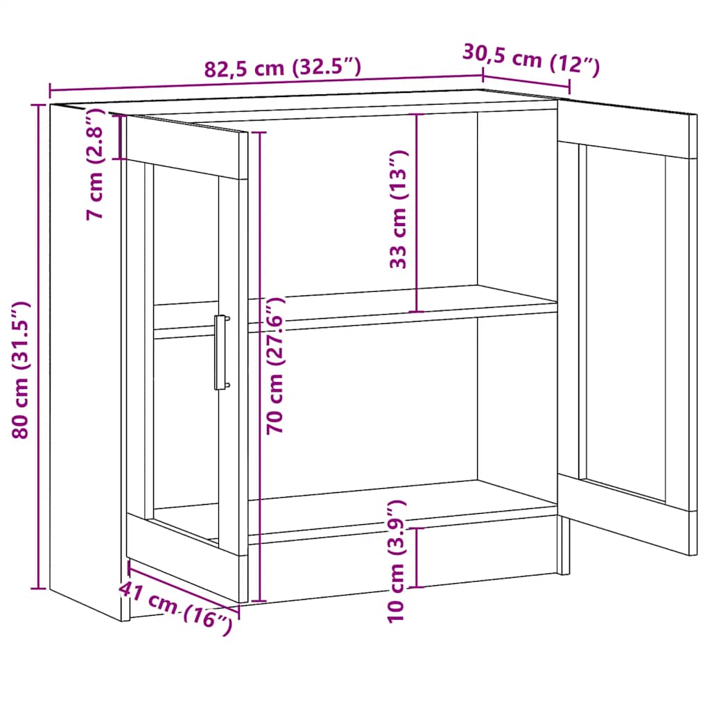 vitrineskab 82,5x30,5x80 cm konstrueret træ grå sonoma-eg