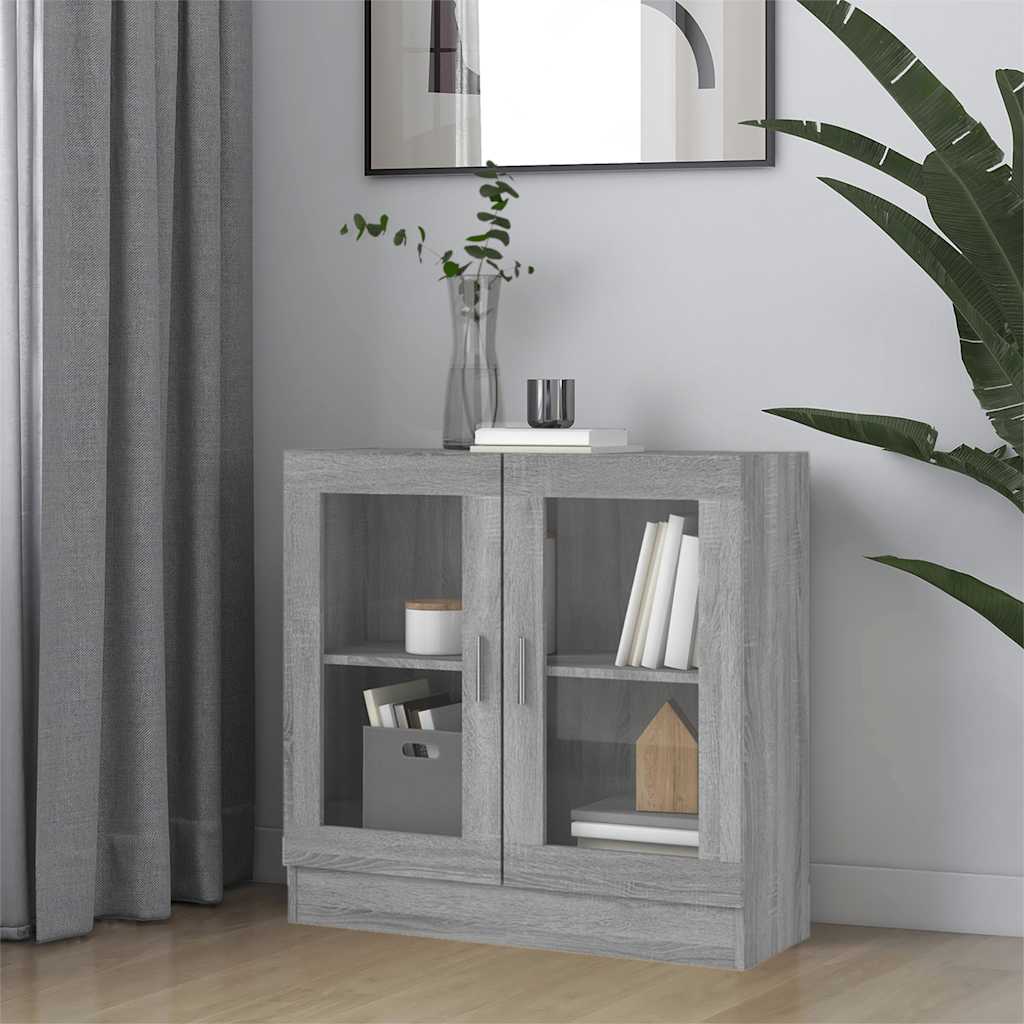 vitrineskab 82,5x30,5x80 cm konstrueret træ grå sonoma-eg
