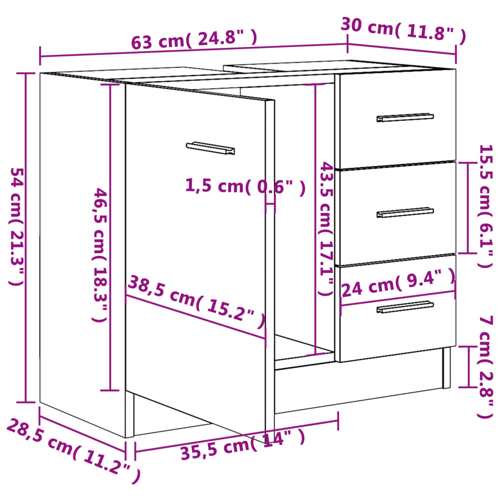 underskab 63x30x54 cm konstrueret træ røget egetræsfarve