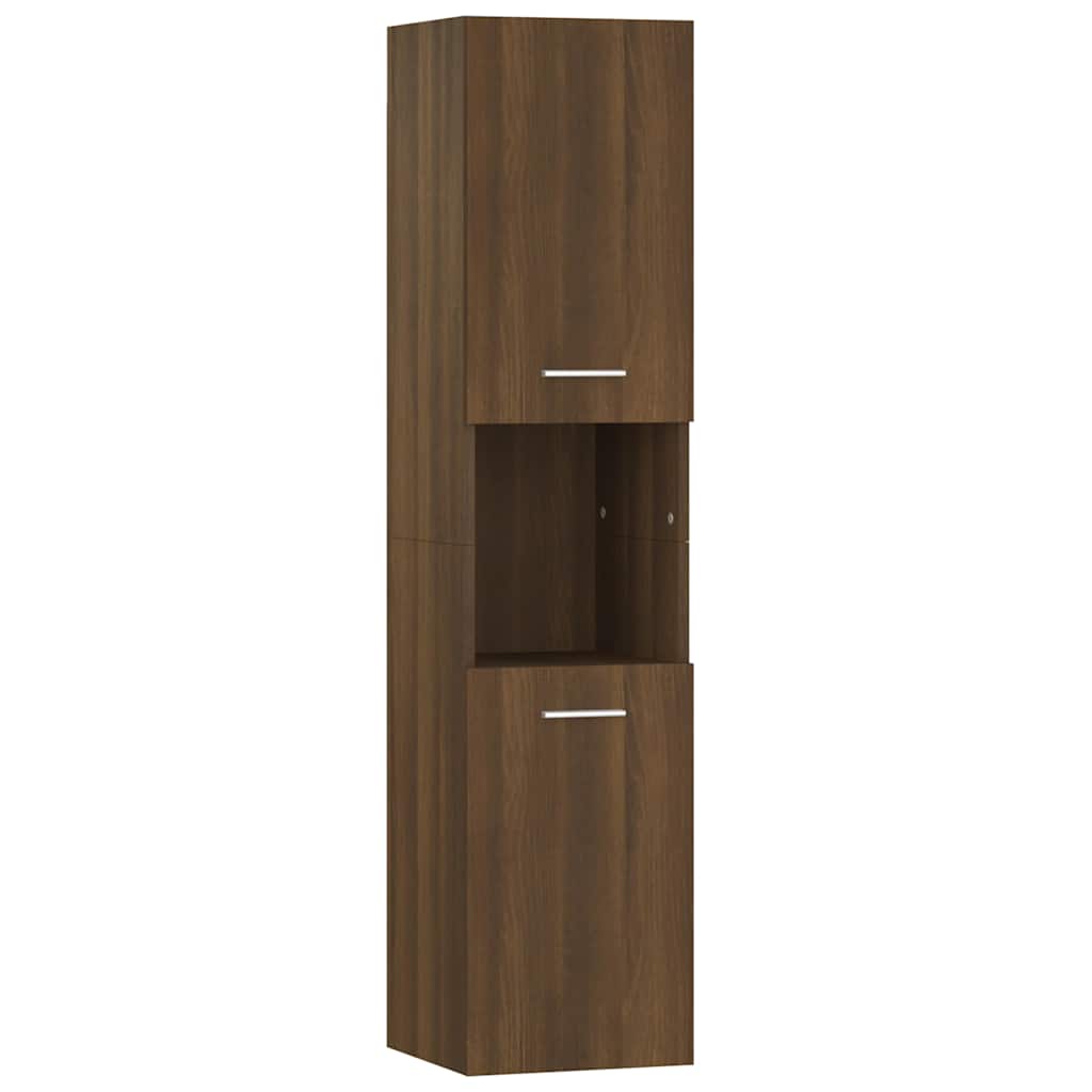 badeværelsesskab 30x30x130 cm konstrueret træ brun egetræ