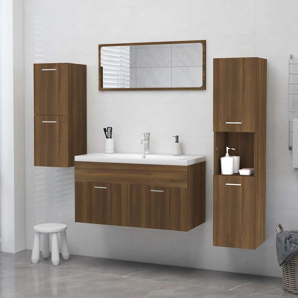 badeværelsesskab 30x30x130 cm konstrueret træ brun egetræ