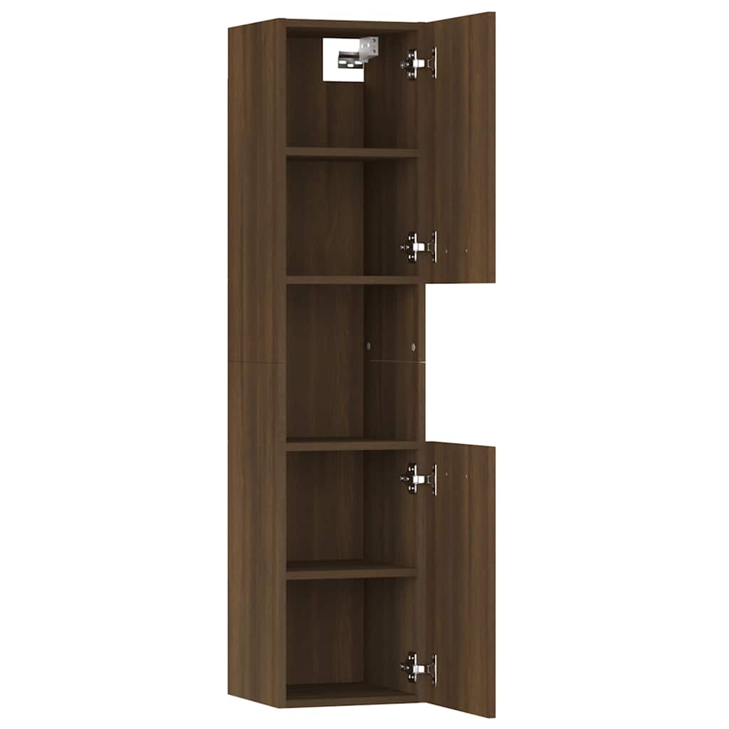 badeværelsesskab 30x30x130 cm konstrueret træ brun egetræ