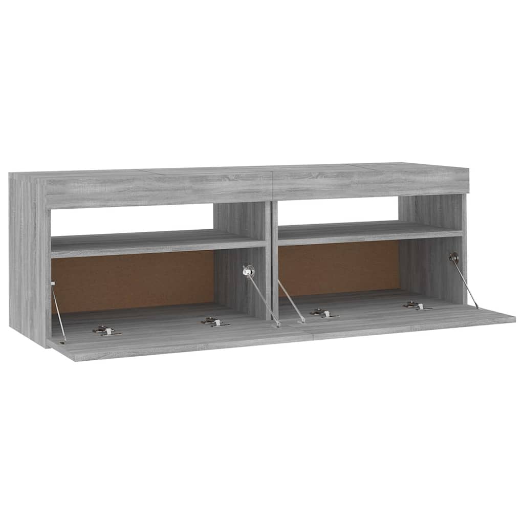 tv-bord med LED-lys 120x35x40 cm grå sonoma-eg