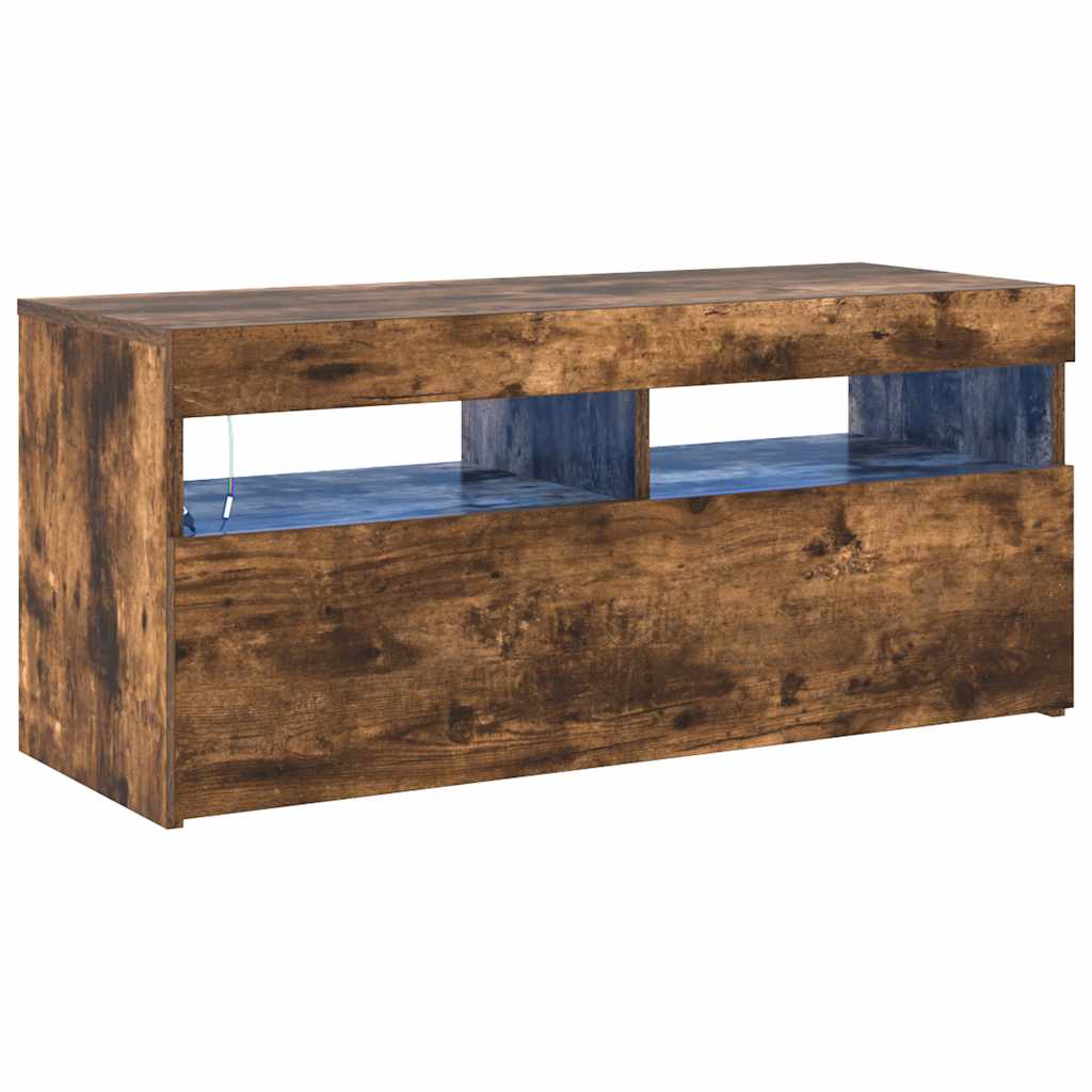 tv-bord med LED-lys 90x35x40 cm røget egetræsfarve