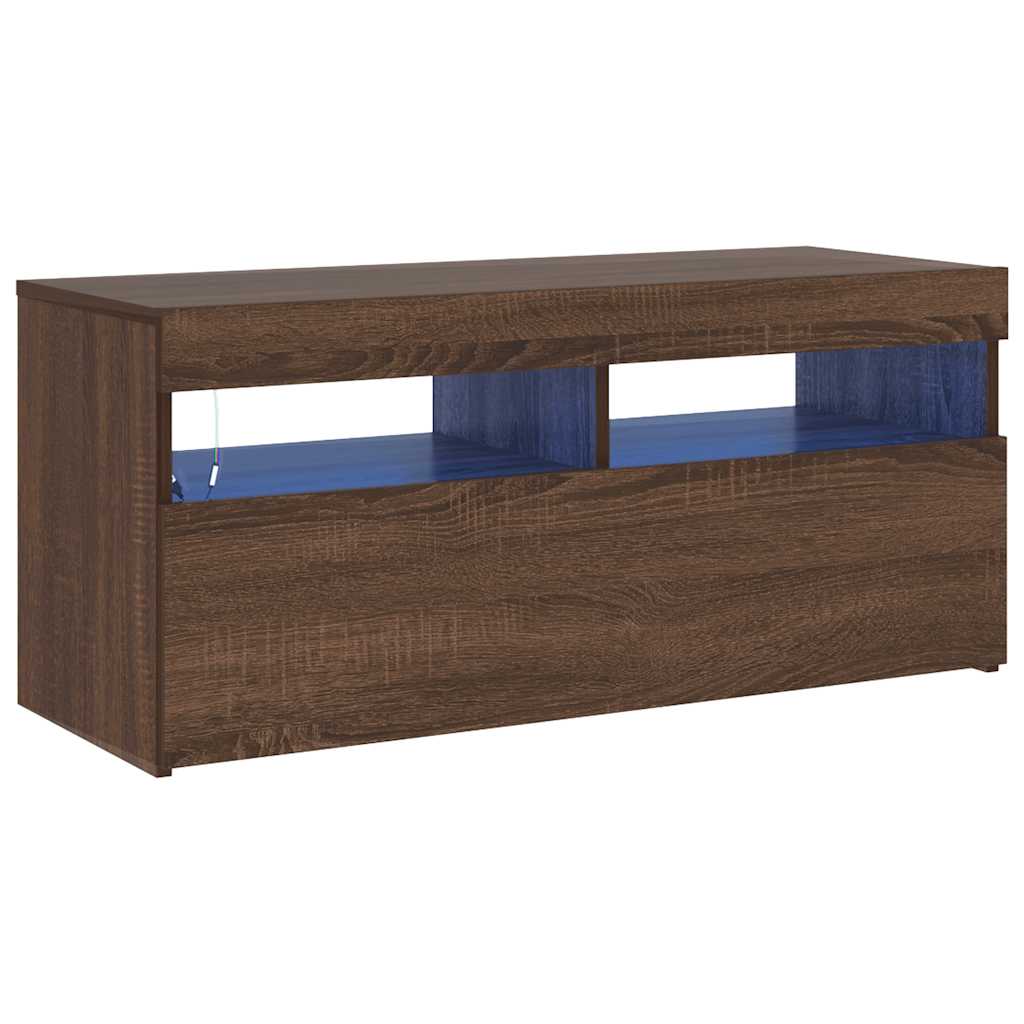 tv-bord med LED-lys 90x35x40 cm brun egetræsfarve