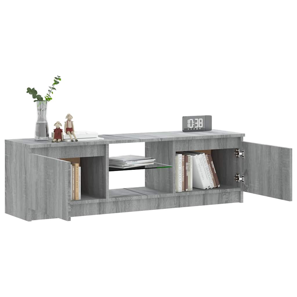 tv-bord med LED-lys 120x30x36 cm grå sonoma-eg