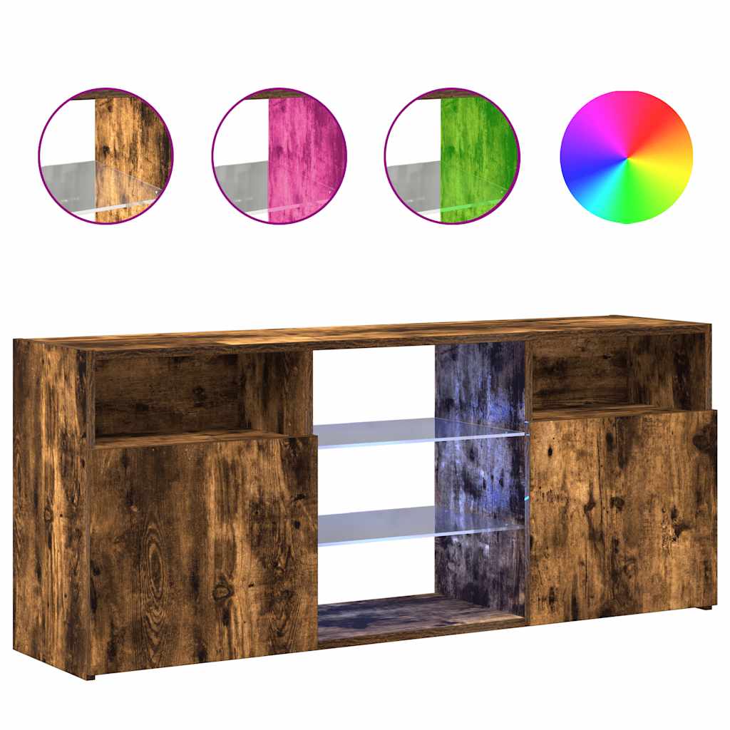 tv-bord med LED-lys 120x30x50 cm røget egetræsfarve