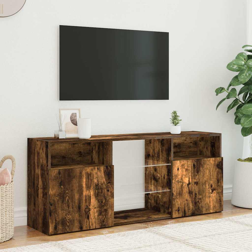 tv-bord med LED-lys 120x30x50 cm røget egetræsfarve