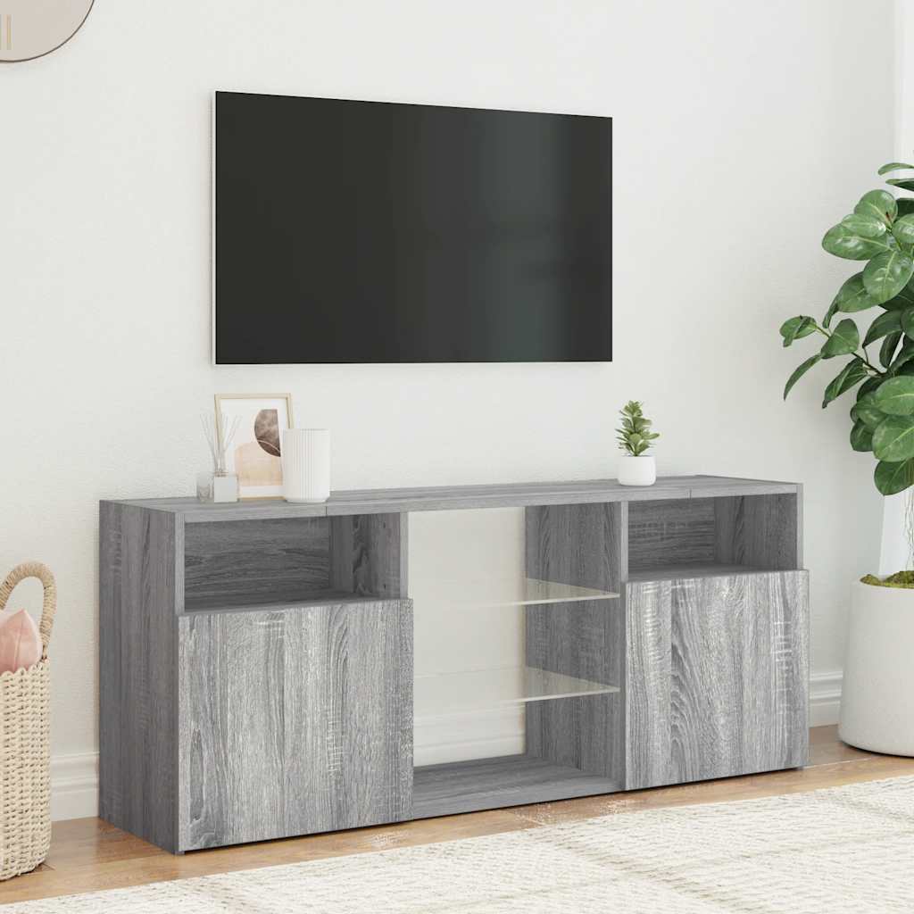 tv-bord med LED-lys 120x30x50 cm grå sonoma-eg