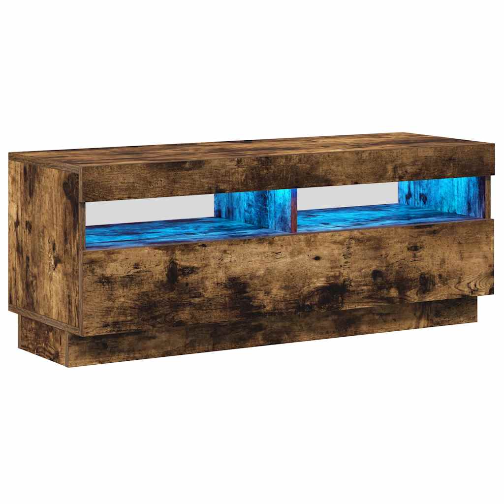 tv-bord med LED-lys 100x35x40 cm røget eg