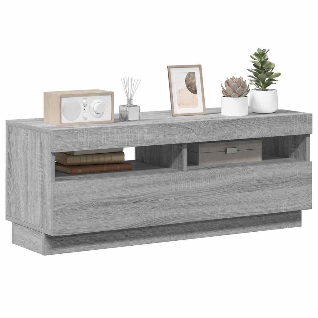 tv-bord med LED-lys 100x35x40 cm grå sonoma-eg