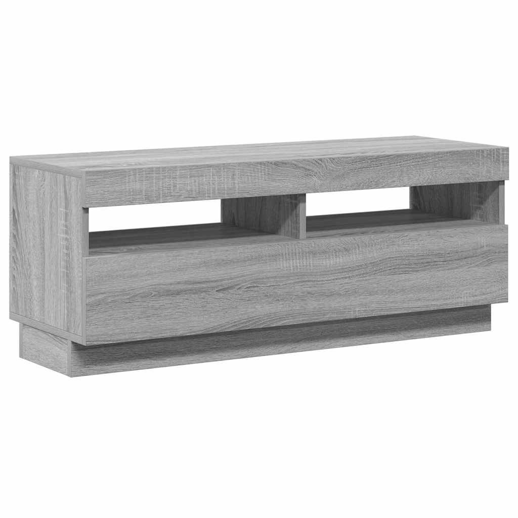 tv-bord med LED-lys 100x35x40 cm grå sonoma-eg