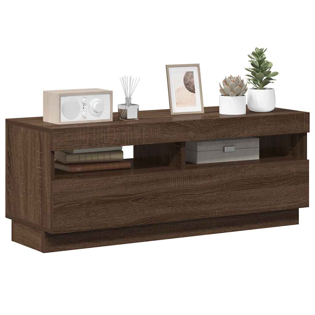 tv-bord med LED-lys 100x35x40 cm brun eg