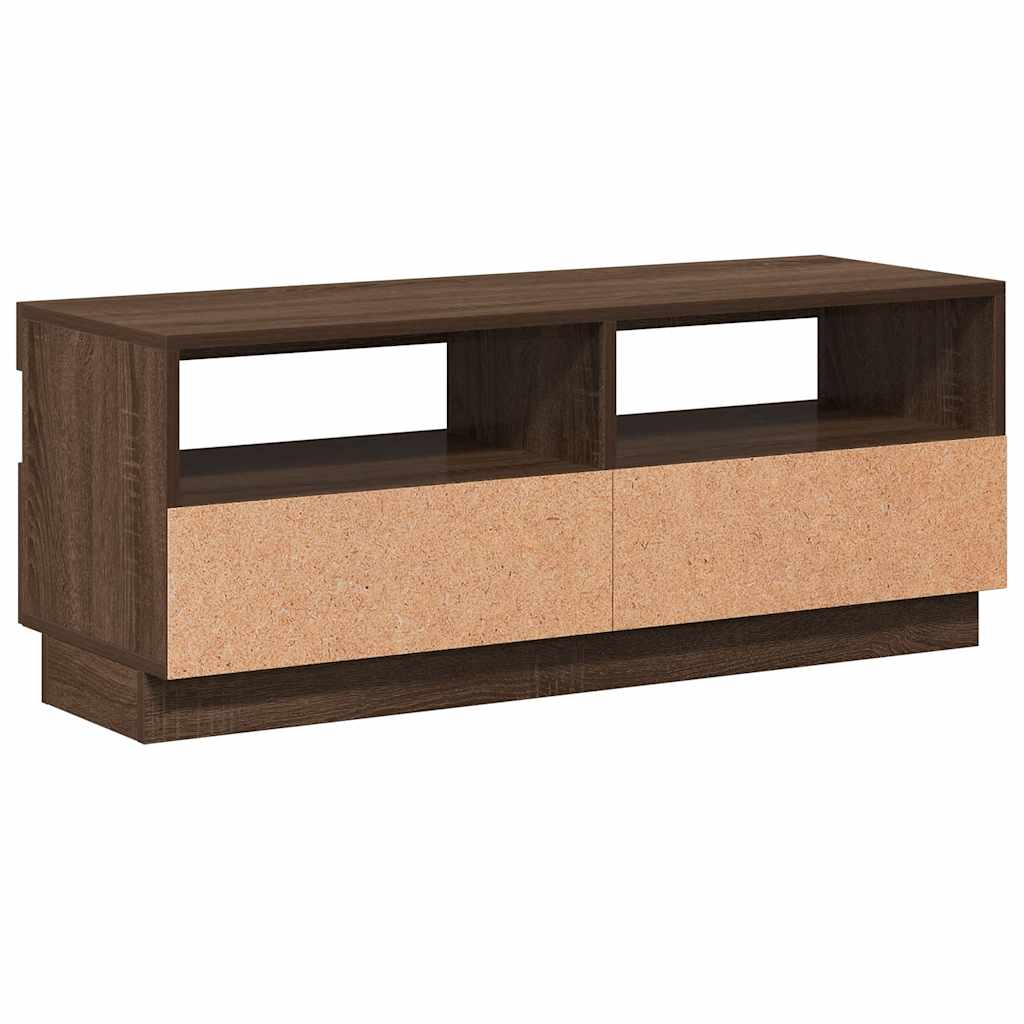 tv-bord med LED-lys 100x35x40 cm brun eg