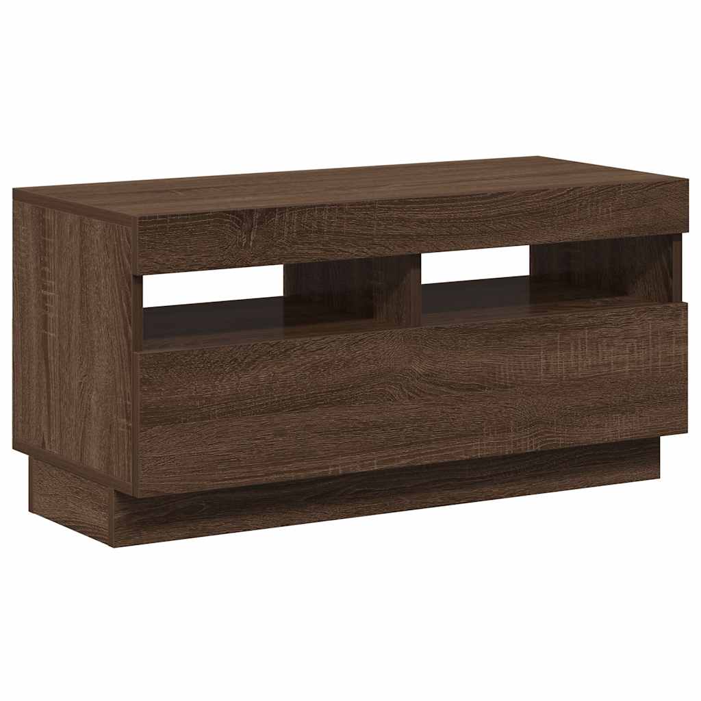 tv-bord med LED-lys 80x35x40 cm brun eg