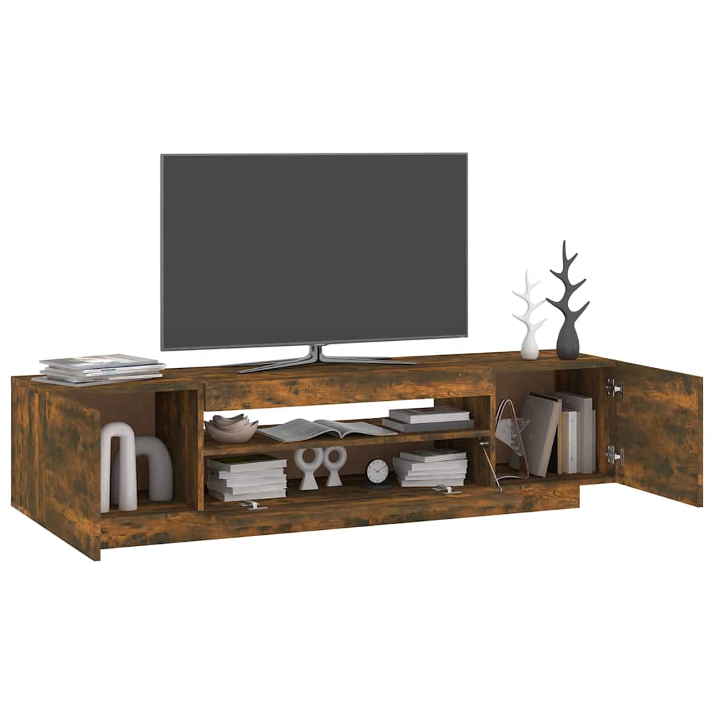 tv-bord med LED-lys 160x35x40 cm røget egetræsfarve