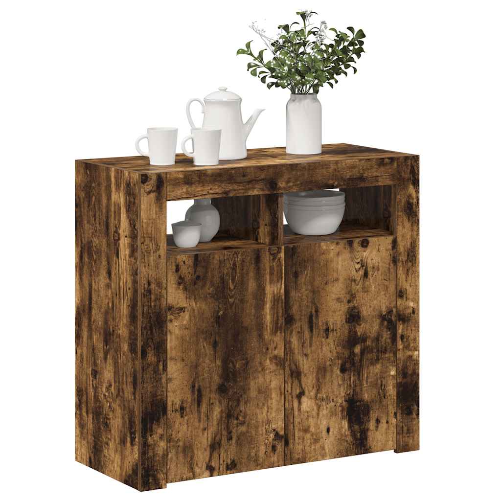 skænk med LED-lys 80x35x75 cm røget eg