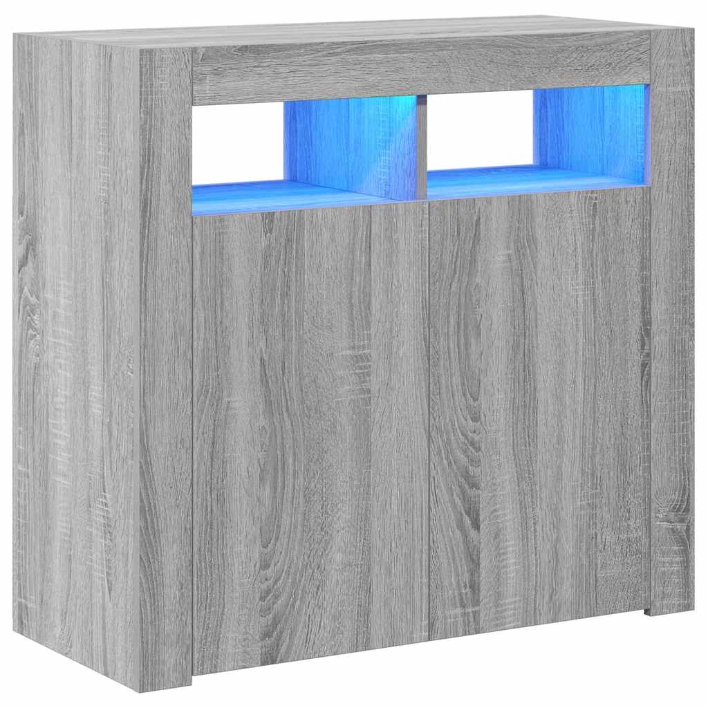 skænk med LED-lys 80x35x75 cm grå sonoma-eg