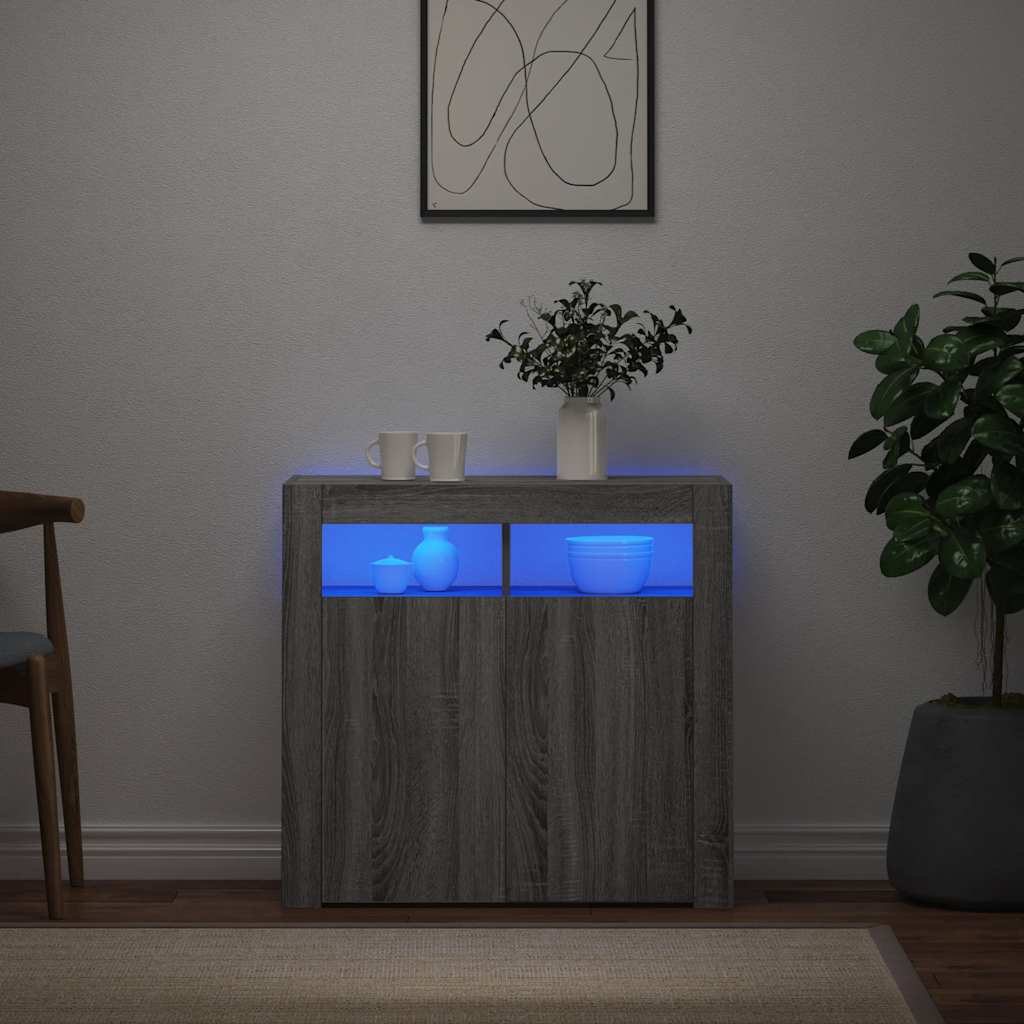 skænk med LED-lys 80x35x75 cm grå sonoma-eg