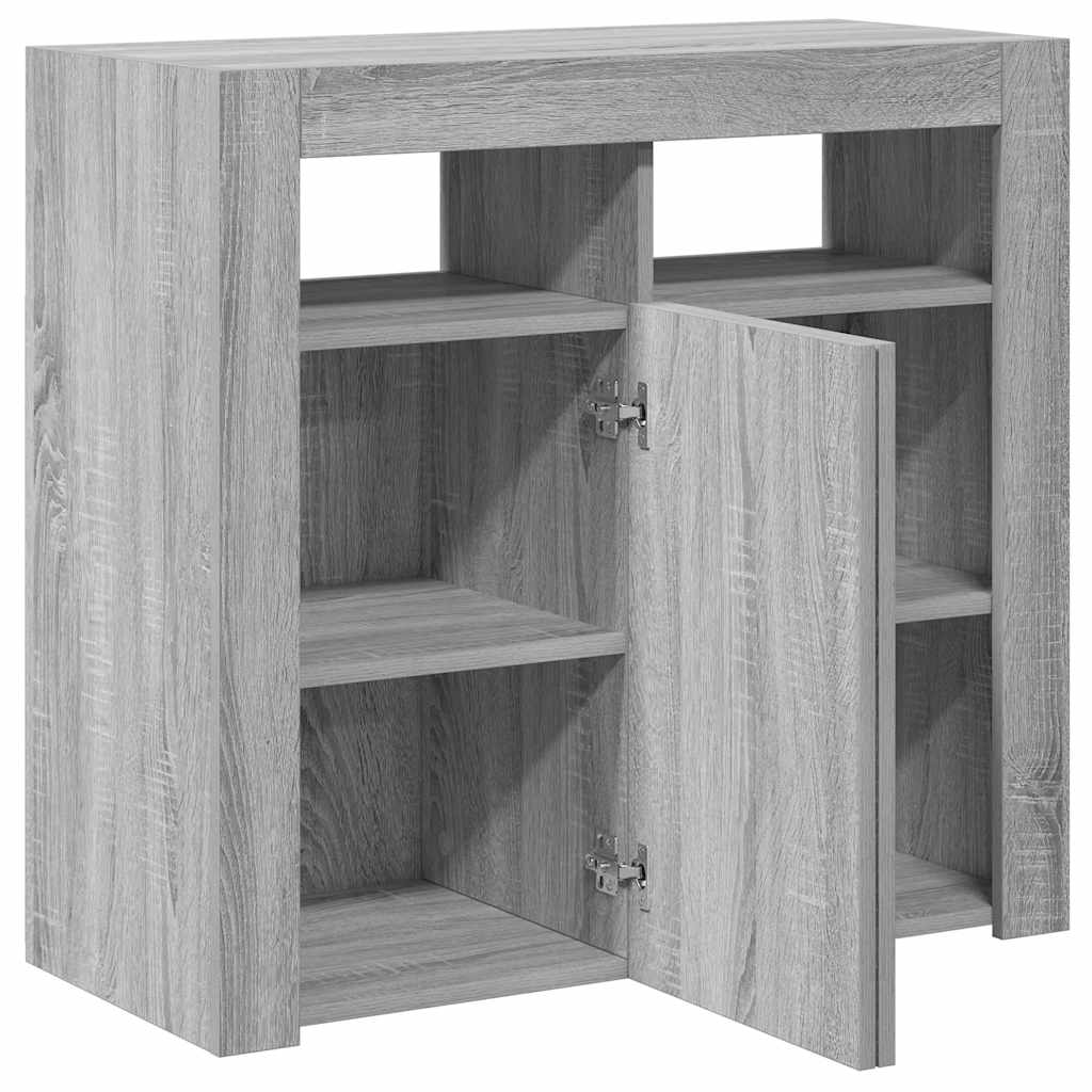 skænk med LED-lys 80x35x75 cm grå sonoma-eg
